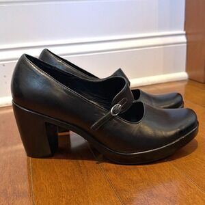 Dansko Black Leather Platform Mary Jane Chunky Block Heel Shoes EU Size 39